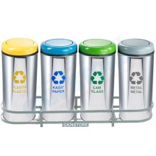 Paslanmaz 4’lü Sıfır Atık Kutusu Döner Kapaklı