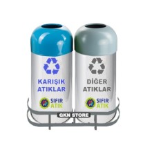 Paslanmaz Çelik 2 Bölmeli Sıfır Atık Geri Dönüşüm Kutusu Seti