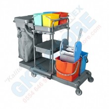 Ful Ekipmanlı Krom Kat Temizlik Arabası