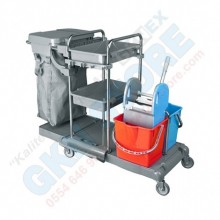 Paspas Kovalı Çöp Torbalı Krom Kat Temizlik Arabası