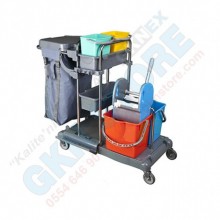 Ful Ekipmanlı Krom Kat Temizlik Arabası