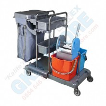 Paspas Kovalı Çöp Torbalı Krom Kat Temizlik Arabası