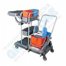 Paspas Arabalı Çift Temizlik Kovalı Pratik Kat Temizlik Arabası