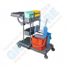 Paspas Kovalı Çift Temizlik Kovalı Krom Kat Temizlik Arabası