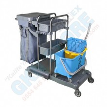 Küçük Paspas Arabalı Çöp Torbalı Pratik Krom Kat Temizlik Arabası