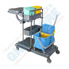 Küçük Paspas Arabalı Çift Temizlik Kovalı Pratik Krom Kat Temizlik Arabası