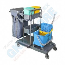 Ful Ekipmanlı Pratik Krom Kat Temizlik Arabası