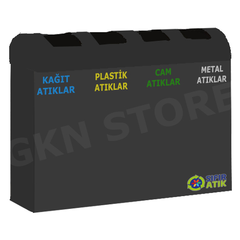 4’lü Atık Kutusu | Geri Dönüşüm ve Sıfır Atık Kutusu – 95x30x74 cm